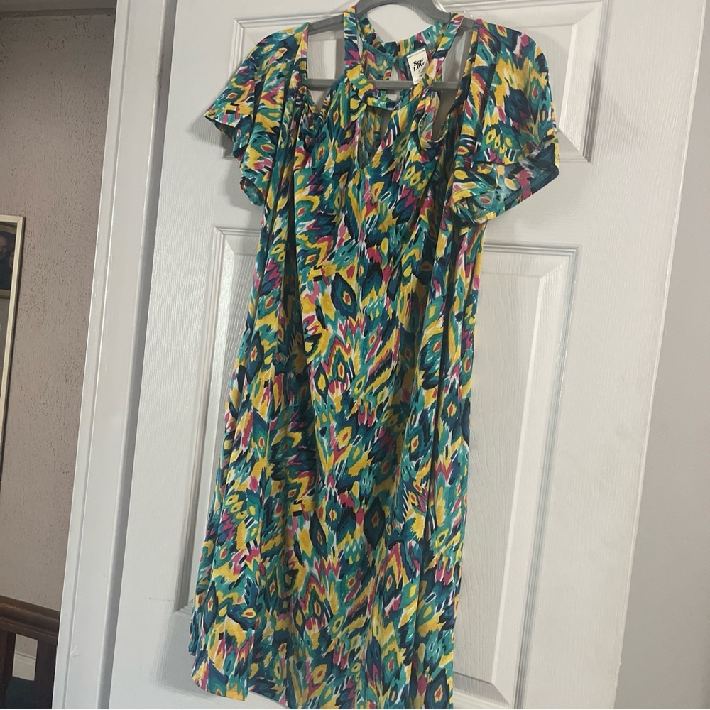 SEW IN LOVE size 2x Dress Short Sleeve Multicolor Knee Length With Pockets